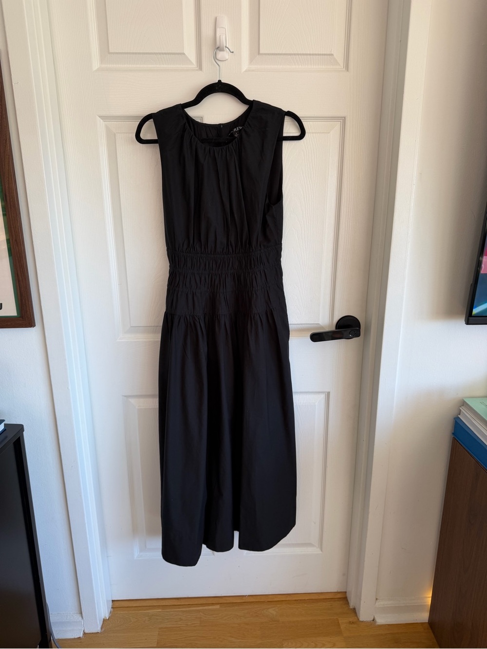 J. Crew Black Sleeveless Gathered-Waist Midi Dress